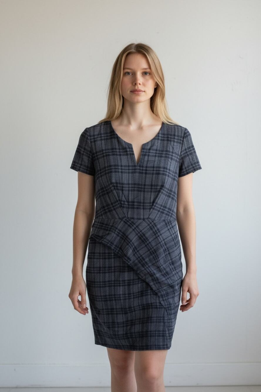BANANA REPUBLIC Dress Size 10 Navy Blue Black Asymmetrical Ruffle Knee Length